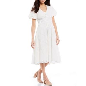 Puff Sleeves Button Down Eyelet Dress